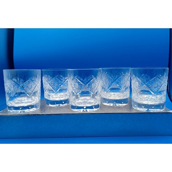 Vintage Rogaska Crystal Double Old Fashioned Glasses Set Of 5 3.5" X 3" Intricat - Picture 7 of 16
